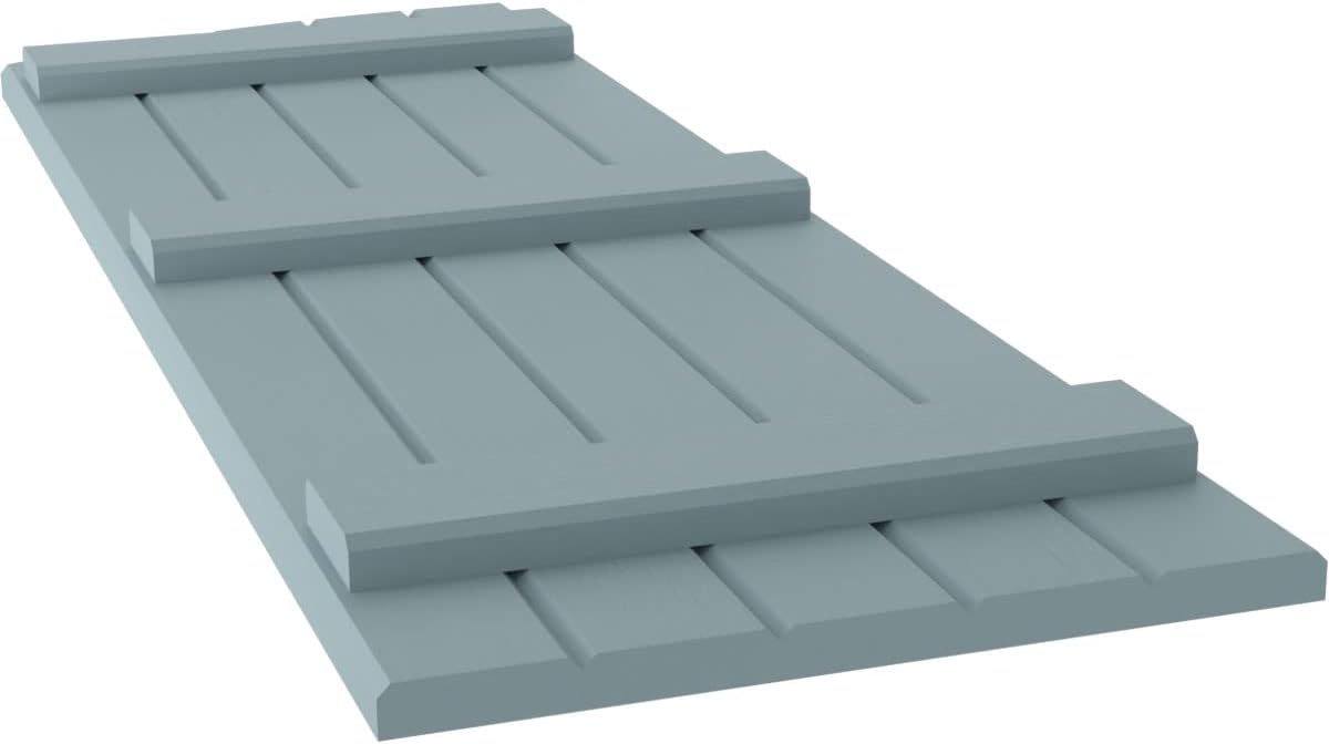 Ekena Millwork ARW401BE518X49SBH Americraft Five 3 Exterior Real Wood Joined Board-n-Batten Shutters w/Elliptical Top (Per Pair), 17 1/2"W x 49"H, Peaceful Blue