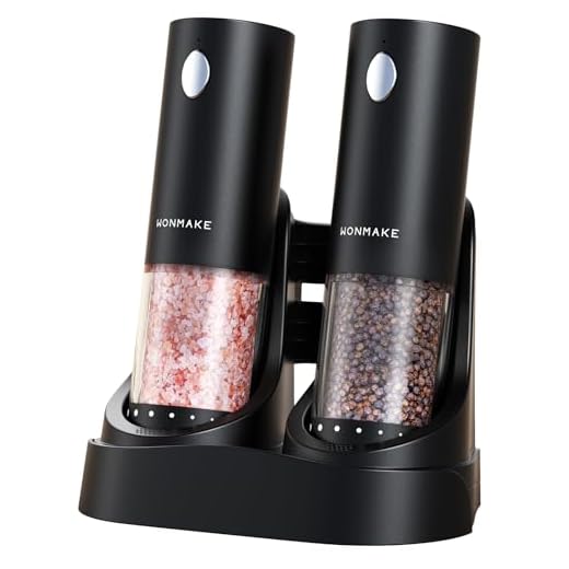 Electric Salt and Pepper Grinder Set - Automatic Refillable Salt and Pepper Grinders with Charging Base & LED Light, 6-Level Adjustable Coarseness with External Dial, Ideal Kitchen Gadget