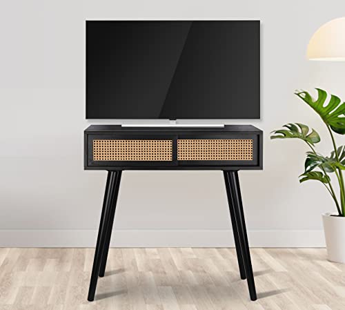 Console Table Small Entryway Table, 31\" Console Tables for Entryway, Vanity Desk Rattan Dresser Side Table Black Entry Table Narrow Console Table Modern Hallway Table Boho Sofa Table for Living Room