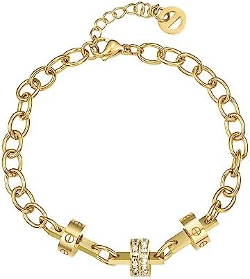 Thcbme Womens Love Stainless Steel Bracelet 14K Gold Plated Link Bracelet with Cubic Zirconia Gift for Women Teen Girls