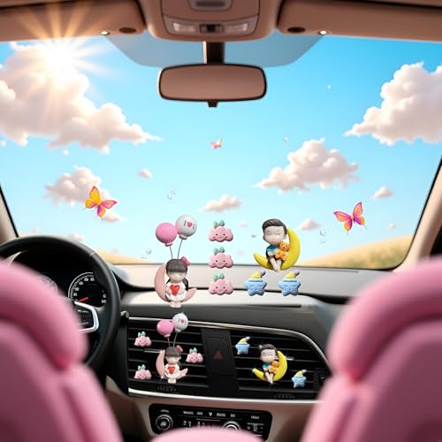 Image of 7 Pcs Lovely Couple Air Vent Clips,Cute Air Fresheners Vents Clips Car Diffuser Vent Clips Glam Car Interior Decor Charm Cute Daisy Cars Dashboard Decoration Car Accessories for Women (A)