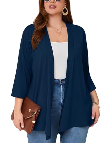 Image of AusLook Women's Plus Size Lightweight Open Front Cardigan 3 /4 Sleeve Cover Ups Shrugs Shawls and Wraps Kimono Jacket Coat