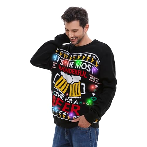 Hsctek Light Up Adults Christmas Knitted Sweater, Ugly Xmas Pullovers Men | 100% Non-Toxic Acrylic, Long-Sleeve, Crewneck, Built-In Light Bulbs With Batteries, Providing Comfort And Fashion Matching 2 Hsctek Light Up Adults Christmas Knitted Sweater, Ugly Xmas Pullovers Men