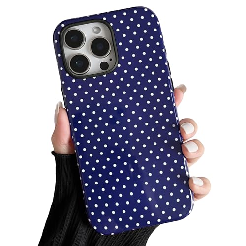 Coque iPhone 15 Pro Max bleu marine à pois pour femmes