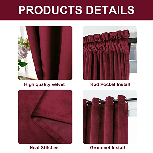Fy Fiber House Thermal Insulated Soundproof Velvet Woven Curtains Home Theater Grommet Drapes For Sliding Glass Door Premium Room Divider W52 X L95 2Pcs/Set Inch Red #TOP5