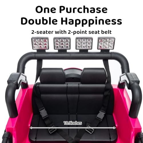 Image of 12V 2-Seat Electric Car for Kids, Ride on Toy for Big Kids 3-8, Battery Powered Ride on Car with Remote Control, LED Light, Music (Pink)