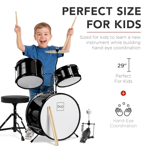 image for Best Choice Products 3-Piece Beginner Drum Set for Kids Juniors, w/Thr