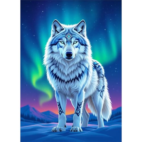Kit de pintura de diamante de lobo completo con diamantes redondos 5D para adultos, 12x16"
