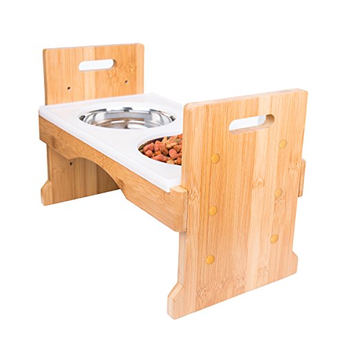 Adjustable Raised Dog Bowls, Waterproof Elevated Dog Bowls Design, Included Silicone Mat and 4 Stainless Steel Bowls, Sturdy Elevated Dog Bowls Food Tray Station for Puppies/Large Dogs by PandPal