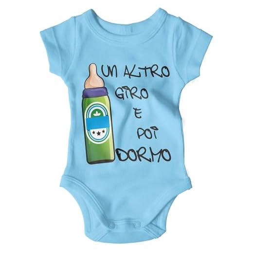 STAMPATEK Body Neonato Divertente Un altro giro e poi Dormo Bodino Manica Corta Idea Regalo Nascita Tutina Neonato Bimbo Bimba - BD23 - Azzurro 6 mesi
