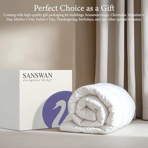 SANSWAN Full Size Winter Goose Down Feather Comforter, Breathable Heavyweight Hotel Duvet Insert, 100% Organic Cotton Cover, Ultra Soft & Warm, 82x86 Inch, White