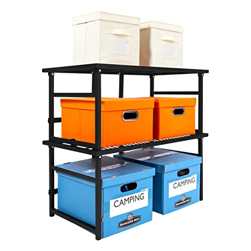 Origami R1 Stackable Storage Shelf, Collapsible/Foldable Steel Shelving Holds Up To 150 Pounds (Per Rack), Modular Heavy Duty Garage Storage & Organization Utility Shelf (2-Pack) (Black, R1) #TOP1