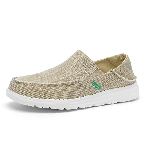 Jxruxzo Men's Slip On Cloth Shoes Plantar Fasciitis Canvas Loafer Shoes With Arch Support Insole,Casual Comfort Slippers Soft Outdoor Boat Shoes (9.5 Us,Khaki) #TOP6