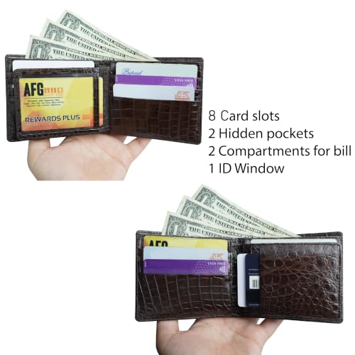 Image of Dark Brown Exotic Double Side Leather Bifold Wallet, RFID Blocking Wallet
