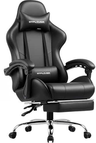 Sedia da Gaming, Ergonomico Sedia da Ufficio, con Massaggiante poggiapiedi e supporto lombare, Schienale Regolabile 90-135°, Portata 150 kg, sedia per computer,Grigio
