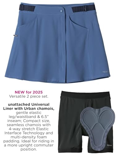 Terry Saia feminina Venture Skort, com forro universal, acolchoado, sem fixação, ciclismo, caminhada