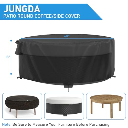 Jungda Outdoor Round Coffee Table Cover 40 Inch,Waterproof Patio Round Table Covers,Heavy Duty Outdoor Furniture Cover - 40 x 18 Inch