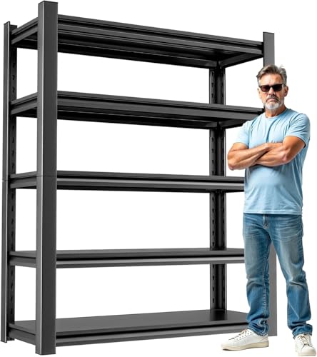 Image of OLLRRACT Heavy Duty Garage Shelving 24 inch D x48 W x72 H- Durable Metal Storage Shelf Organizer for Garage, Workshop, or Utility Rooms, Heavy Duty Shelving Rack