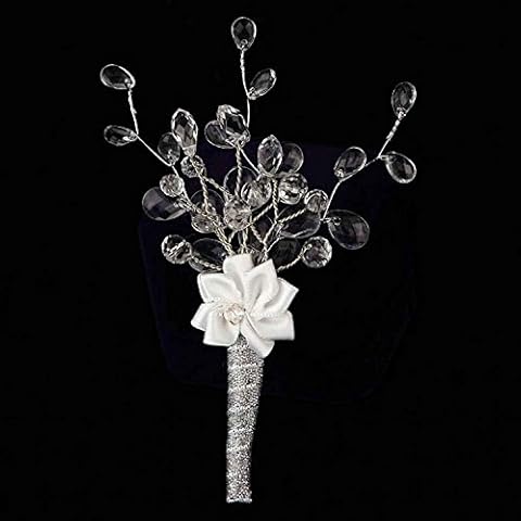 Flyme Wedding Corsage,Bride and Groom Boutonniere,Crystal -White Cover