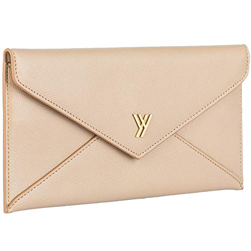 YBONNE Women s Long Wallet RFID Blocking Envelope Purse, Made of Genuine Leather (Beige)
