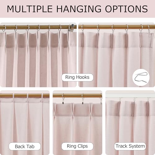 Image of Vision Home Soft Pink Pinch Pleated Semi Sheer Curtains Textured Linen Blended Light Filtering Window Curtains 84 inch for Living Room Bedroom Pinch Pleat Drapes with Hooks 2 Panels 40 inch Wx84 L