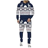 Grauer Anzug und Trainingshose Unisex mit Weihnachtsdruck für Männer und Frauen, lässige Sportbekleidung Herbst Winter Kapuze, Marine-Militär, L
