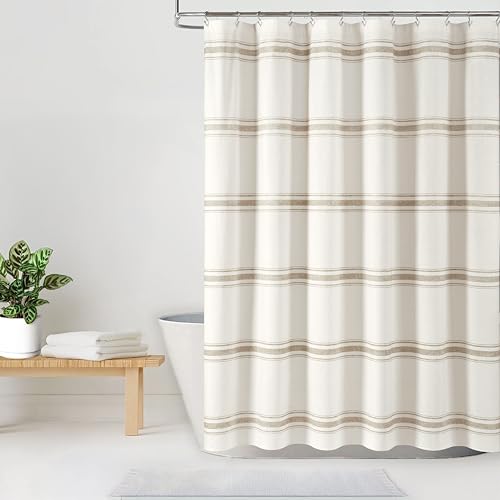 Lush Decor Millstone Farmhouse Stripe Cotton Shower Curtain, 72' W x 72' L, Neutral - Striped...