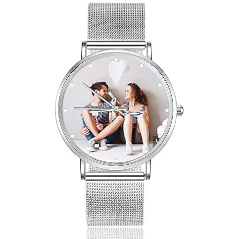 Gemszoo Custom Photo Watch Personalized Picture Watch Stainless Steel Mesh Quartz Watch for Men Women Cover