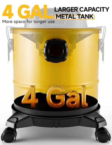 Image of Cordless Ash Vacuum for Pellet Stoves, for DEWALT 20V Max Battery, Pellet Stove Vacuum Cleaner with 2 HEPA Filters, Powerful Suction, 4 Gallons & 4 Wheels, 38 inch Hose for Wood Fireplaces, BBQ Grills