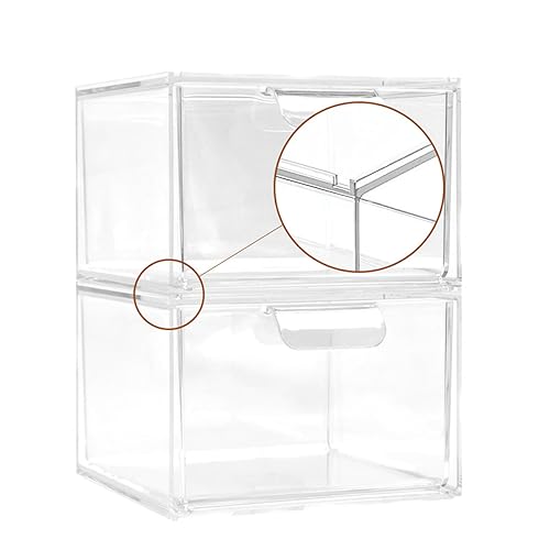 Hniuyun 2 Pack Stackable Makeup Organizer Drawers, Clear Acrylic Storage Box with Handles for Bathroom Vanity Countertop Kitchen Cabinet Undersink, and Pantry Organization - Image 6