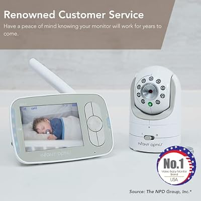 Infant Optics DXR-8 480p Video Baby Monitor, Non-WiFi Hack-Proof FHSS Connection, Interchangeable Lenses, Pan Tilt Zoom, LED Sound Bar, Night Vision, and Two-Way Talk.