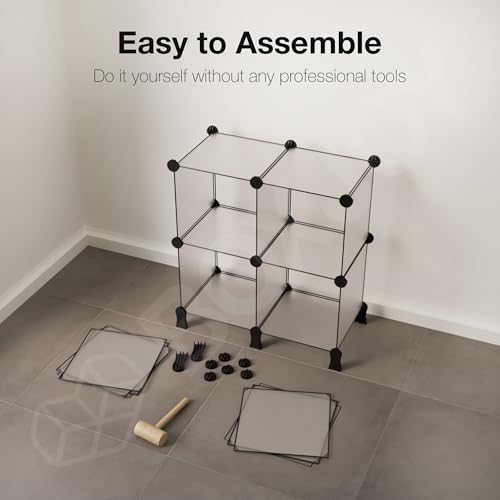 Image of BOXJOY 6 Shelf Plastic Book Shelf Organiser with White Translucent Panels and Bottom Stand Bookshelf Organizer Cabinet Rack for Bedroom Living Room Study Storage Showcase Display for Home