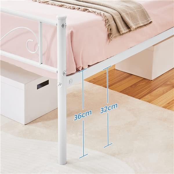 Image showing the 32 cm under-bed clearance of the Yaheetech bed frame, with two white storage boxes placed underneath.