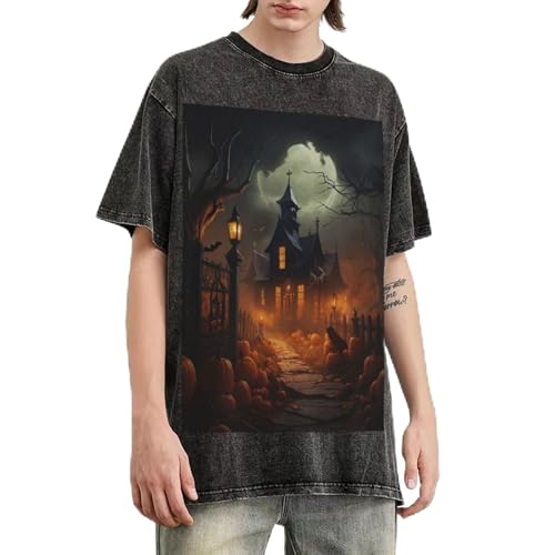 T-shirt surdimensionné Halloween pour homme en coton délavé vintage