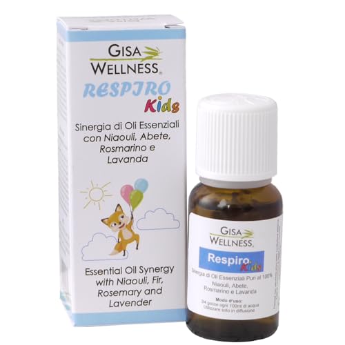 GISA WELLNESS - RESPIRO KIDS - Sinergia de Aceites Esenciales Balsámicos para Niños - 15ml - Difusión Ambiental - Aromaterapia - Compatible con los Pulpos Gisa Wellness - Made in Italy