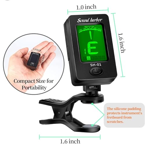 image for Sound harbor Guitar Tuner Clip On Ukulele Tuner 2 Pack for All Instrum