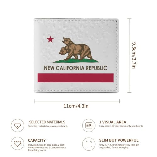 Flag of New California Republic Mens Bifold Wallet RFID Blocking Slim Credit Card Holder with with ID Window Nice Gifts for Men3