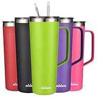 mininoo 24 oz Tumbler with Handle, Insulated Travel Coffee Mug with Lid and Straws, Stainless Steel Coffee Tumbler Leak-proof