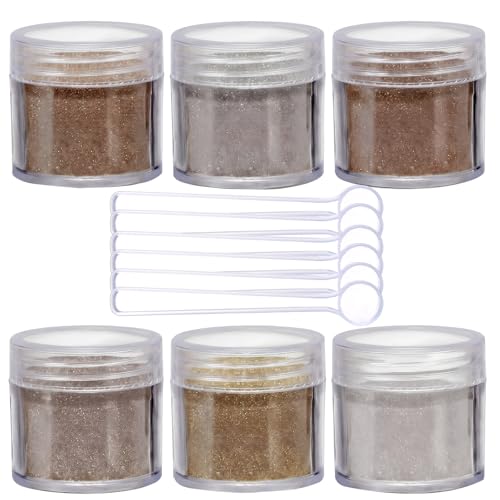 Heigble 6 Pcs 0.5 Ounce Glitter Embossing Powder Set for DIY Crafts Greeting Cards Making Scrapbooking Wedding Invitations (Silver Copper)