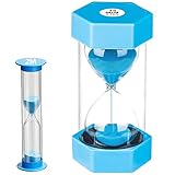 Sand Timer for Kids - 15 Minute Hourglass, Giant Blue Plastic Sand Clock & Mini Reloj de Arena 2 Min