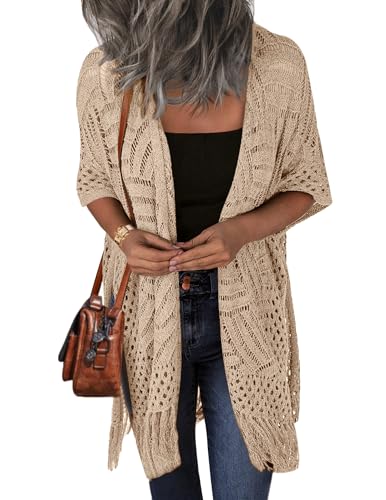 Image of HOTOUCH Womens Knit Cardigan Open Front Outwear Hollow Out Crochet Tassel Lightweight Kimonos Sweater S-XXL