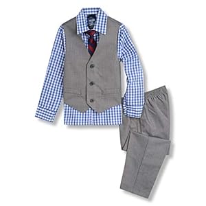 IZOD Boys’ 4-Piece Set with Collared Dress Shirt, Tie, Vest, and Pants
