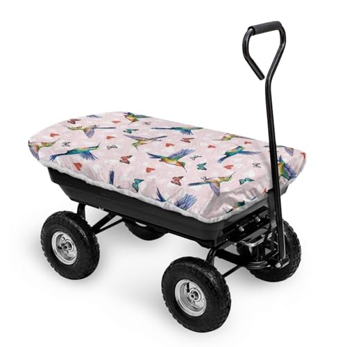 ZIATUBLES Hummingbird Pink Love Print Collapsible Garden Wagon Covers Waterproof Outdoor Utility Cart Cover Anti-Dust Dump Cart Protector Wagon Accessories for Most Garden Trolleys