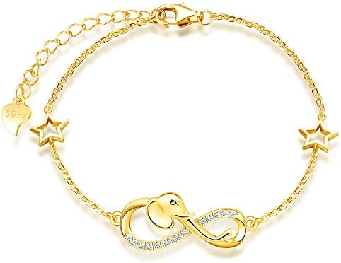 MicLee Woman's girl's Bracelet, 925 Sterling Silver bracelet, Elephant and infinity symbol bracelet, with mini hollow star