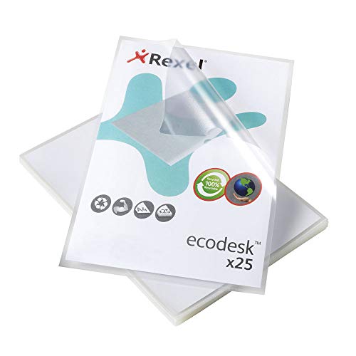 Rexel Ecodesk A4 Plastic Punched Pocket Wallets Top and Side Opening, Pack of 25