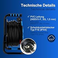 REV Kabeltrommel 40m Outdoor - mit Kabelschutz, 4 Steckdosen, IP44, schwarz – Ansicht 8