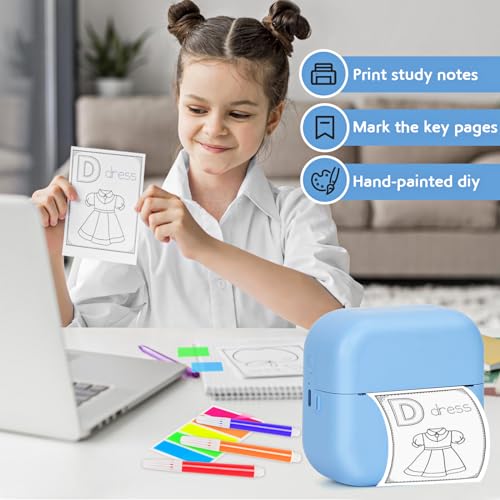QYCHHJ Impressora de adesivos sem tinta, mini impressora térmica com 6 rolos de papel térmico e cane