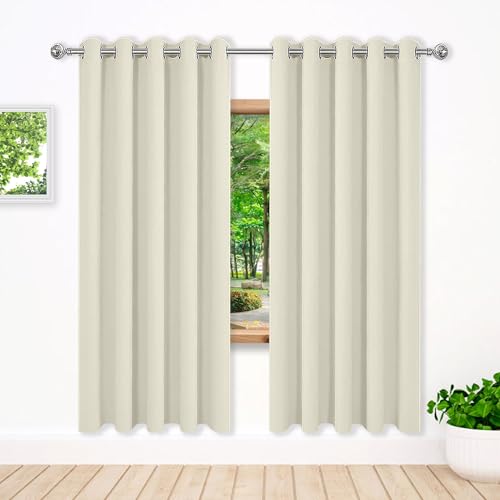 Rideau occultant 360 x 280 cm beige en polyester isolant à oeillets - 2