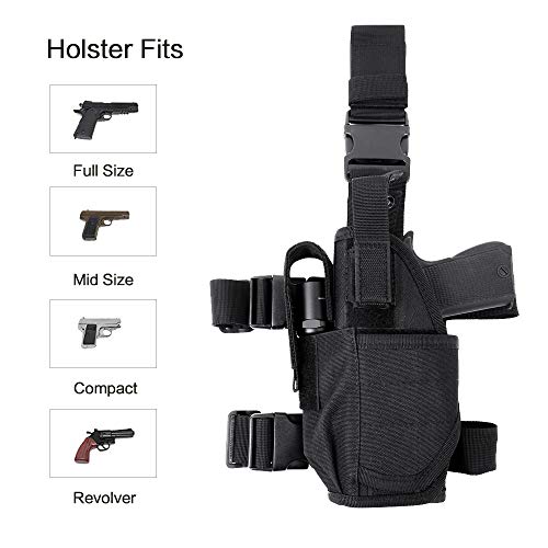 Tactical Drop Leg Holster, Adjustable Gun Holster Thigh Pistol Holster With Magazine Pouches For Left Handed, Black #TOP3