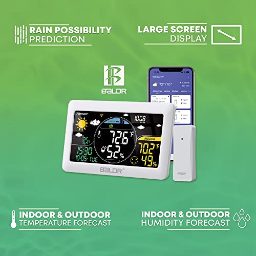 Baldr Wifi Weather Station, Smart Wireless Indoor Outdoor Thermometer With App And Online Real-Time Forecast, One Remotely Monitor Temperature Sensor Included, Home Weather Station With Clear Lcd #TOP2